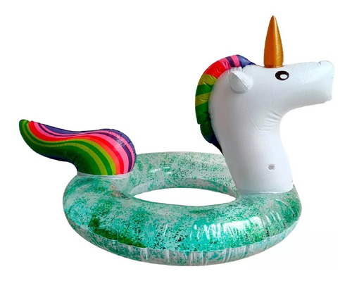 Salvavidas Unicornio Glitter 90cm Flotador Kawaii Floaties