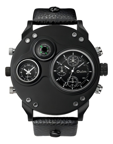 Reloj Impermeable De Cuarzo Oulm Two Time Zone Color Del Fondo Negro