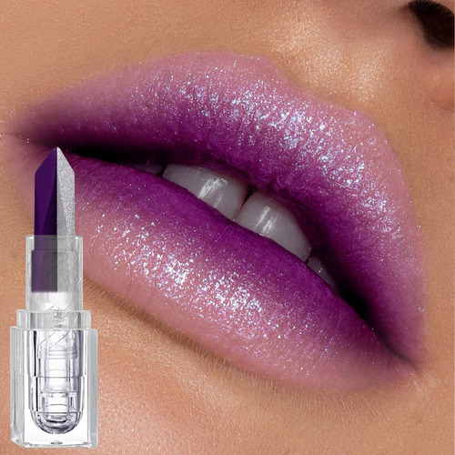 Lápiz Labial Degradado De Dos Tonos, 2 En Uno, Morado, Silve