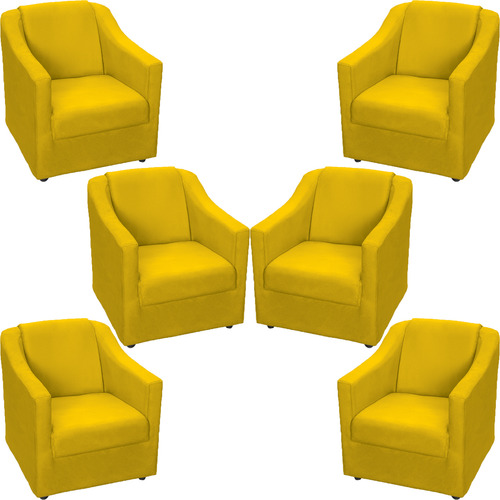 Kit 6 Poltronas Decorativas Reforçadaspara Recepção Suede Cor Amarelo Desenho Do Tecido Suede Liso