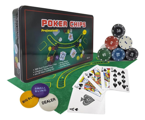 Set Juego De Poker 300 Fichas Con Paño Blackjack Y Naipes