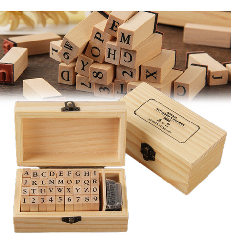 Juego De Sellos Multiusos De Madera Con Letras Y Números Del