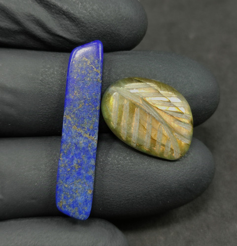 Lapislazuli Rectangular - Labradorita Dorada Tallado Hoja