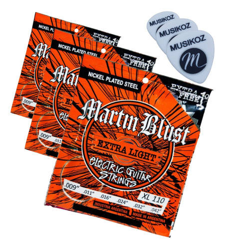 Encordado Packx3 Martin Blust Guitarra Eléctrica 0.9 Xl110