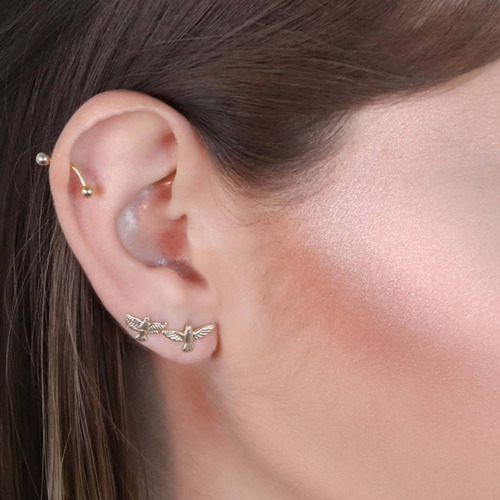 Conjunto Colar Brinco Espírito Santo Semijoia Banho Ouro 18k Cor Dourado