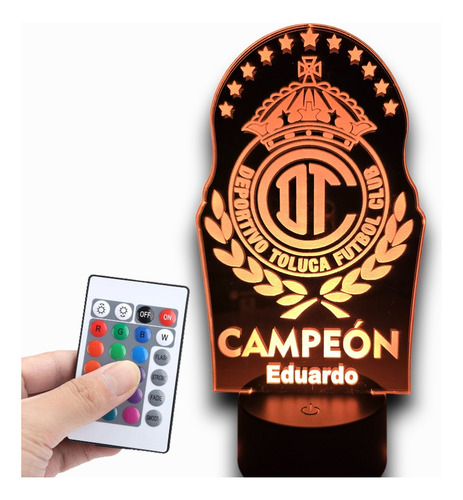 Lampara Toluca Campeon Nombre Personalizable Fan 16 Colores Negro