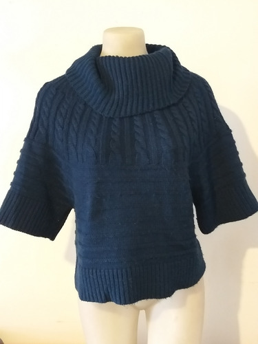 Sweater De Lana Acrilica Mujer Cuello Volcado Azul Petroleo 