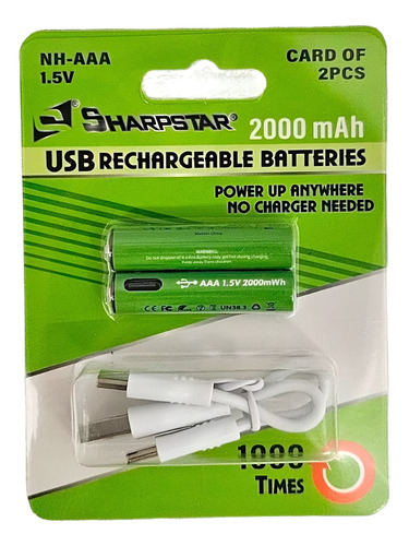 Pack 2 Pilas Aaa Litio Recargables Puerto Usb