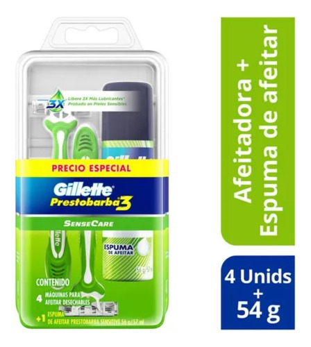 Rastrillos Gillette Prestobarba 3 Sensitive 4pzs + Espuma