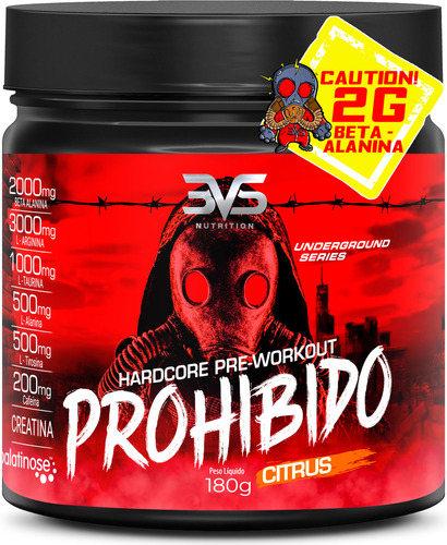 Suplemento en polvo con sabor a cítricos de 3VS Nutrition Pre-Workout Prohibido Creatina Prohibido en tarro de 180 g