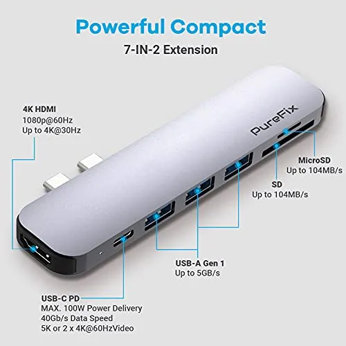 Hub Purefix Mac Usb C, Adaptador Multipuerto Thunderbolt 3 A