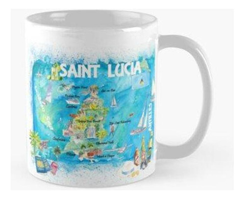 Taza St Lucia Antilles Mapa Ilustrado De Viajes Del Caribe C