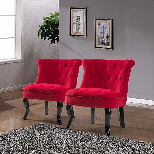 Red Upholstered Chair (set Of 2) - Jane Tufted Armless Accen