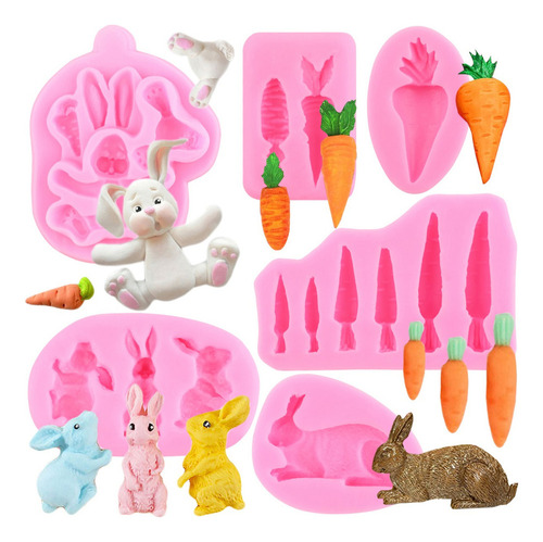 6pcs Molde De Silicona Conejo De Pascua Fondant Resina [u]