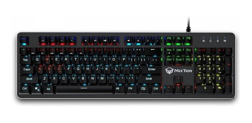 Imagen 1 de 5 de Teclado gamer Meetion MK007 QWERTY Meetion Blue español color negro con luz RGB