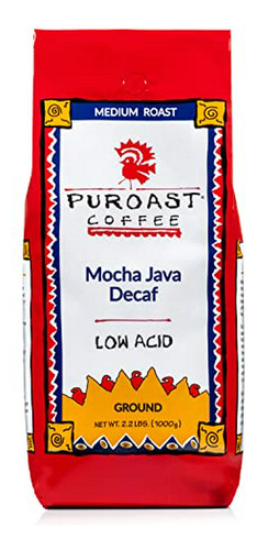 Café Descafeinado Puroast Mocha Java, Bajo En Ácido, 2.2 Lb,