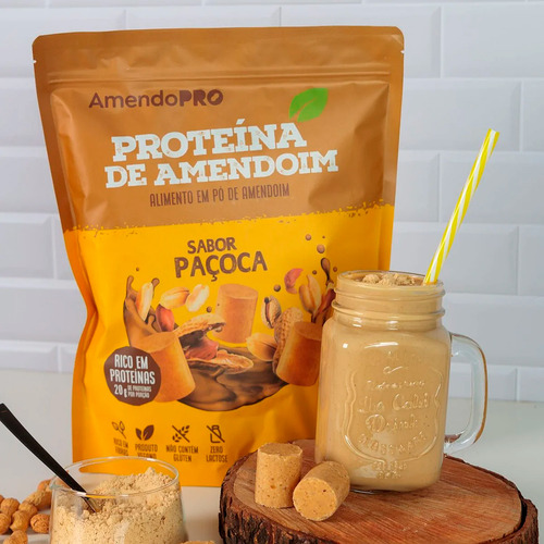 Proteína Vegetal De Amendoim Amendopro 900g Sabor Paçoca 2517530
