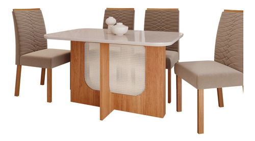 Sala De Jantar Louise 1,30 Com 4 Cadeiras Clarice Wt