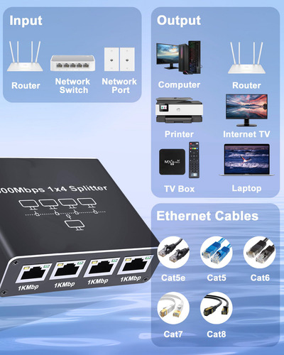 Adaptador Ethernet Red Gigabit Divisor Rj45 1 En 4 1000mbps