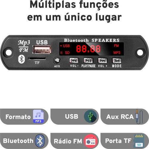 Placa Decodificadora Mp3 Bluetooth Usb, Sd, Fm, Aux