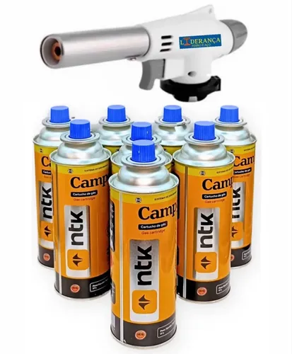 Kit 8 Latas Refil Ntk 227g Camping  + 01 Maçarico