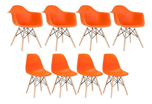 Kit Cadeiras Eames Wood 4 Daw E 4 Dsw  Varias Cores Cor Da Estrutura Da Cadeira Laranja