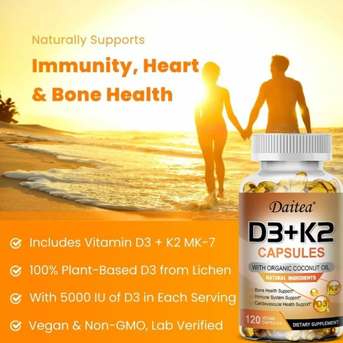 Daitea Vitamina D3 C/k2 120 Caps 5000 Ui Salud Ósea Defensas