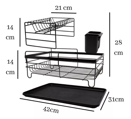Escorredor Louça Veneza 2 Andares Porta Talher 9 Pratos Cor Preto