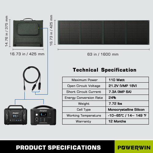 Powerwin Panel Portátil De 110 W Plegable Con Funda De