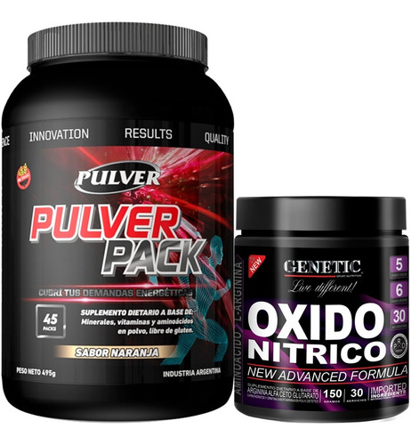 Pulver Pack X45 + Arginina Oxido Nítrico Fuerza Real Genetic