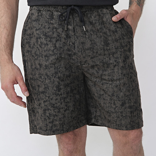 Bermuda Lino Hombre Lisa Cara Cruz Jeans Lavada Con Bordado