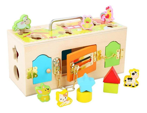 Rompecabezas De Bloques De Madera Lock Box Toy Para Bebés Mo