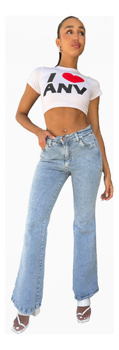 Jean Oxford Celeste Mujer Elastizado Tiro Medio Ktl Denim