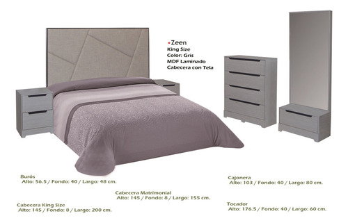 Recamara Zeen King Size Sin Base Ni Colchon Buros Dormitorio