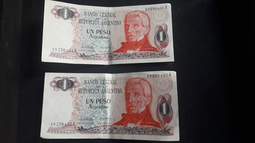 Lote 2 Billete Un Peso Argentino Serie A San Martín 