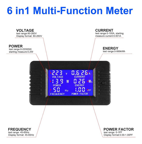 Medidor Digital Ca, Ca 80-260 V 100 Pantalla Lcd Digita...
