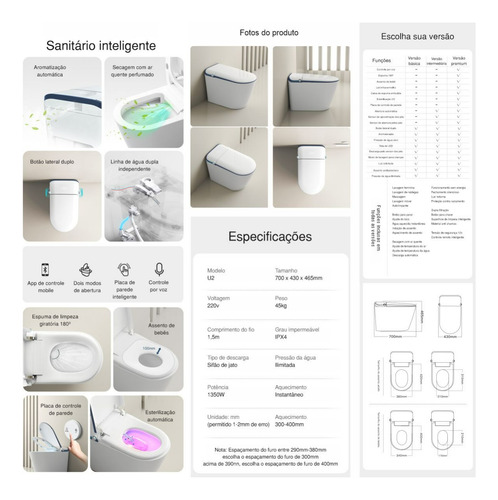 Vaso Sanitário Inteligente Luxo Bacia Sanitária Smart Toilet