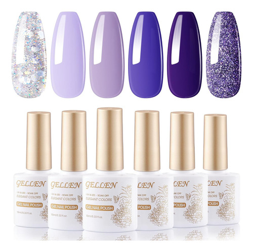 Gellen Kit De Esmalte De Uñas De Gel, 6 Colores Morados Con