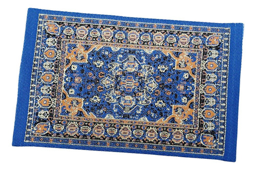 1/12 Alfombra Tejida 16x10cm Hogar Sala De Estar Juego Azul