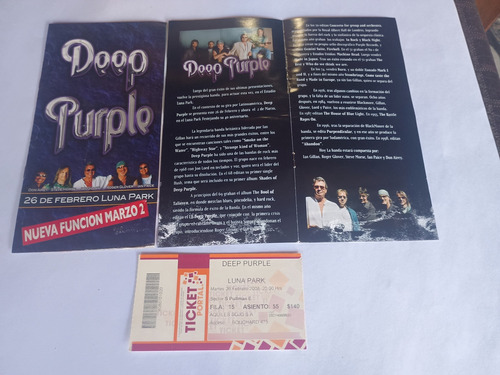 Entrada Usada Deep Purple Luna Park Más Programa Año 2008 (Usado)