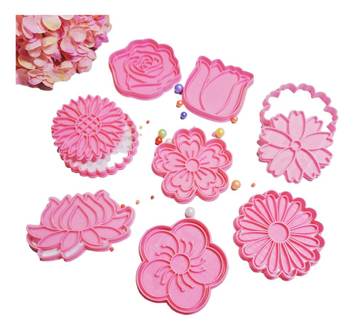 Set X8 Cortantes 3d Flores Para Cookies Fondant Reposteria