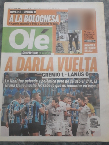 Diario Ole 23 Noviembre 2017 Gremio 1 Lanús 0