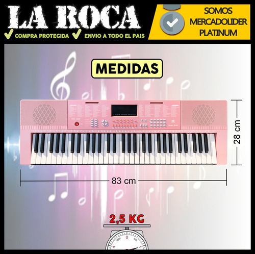 Imagen 8 de 10 de Teclado Musical Piano 61 Teclas 5 Octavas Microfono Atril