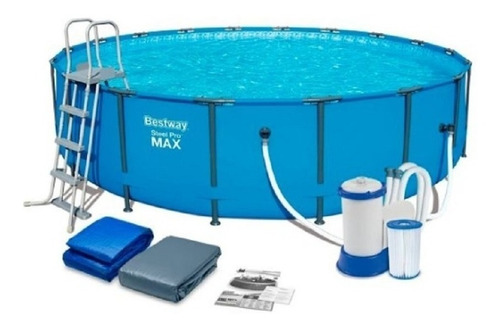 Piscina estructural redonda Bestway 56462 con capacidad de 23062 litros de 549cm de largo x 549cm de ancho de 5.49m de diámetro azul diseño mosaico