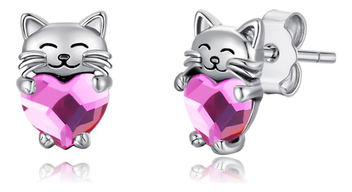 Pendientes De Gato Plata De Ley 925 Lindo Animal Gatito Stud