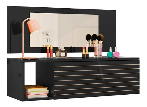 comprar Penteadeira Suspensa Com Painel E Espelho Joy P14 Preto - Mp