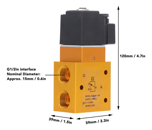 Válvula Solenoide De Aire G1/2in, 2 Posiciones, 3 Vías, 0.12