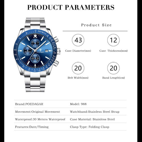 Reloj Analógico Con Cronógrafo Luminoso Poedagar 988g