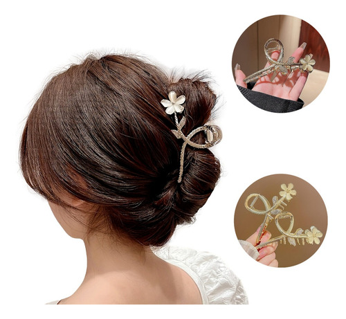 Gancho Hebilla Para Pelo Diseño Flor Elegante Dorada Premium Dorado