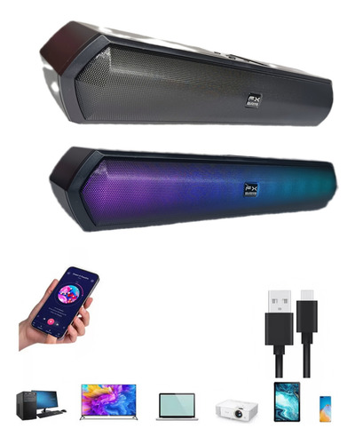 Barra De Sonido Bocina Bluetooth Speaker Portátil Led Negro